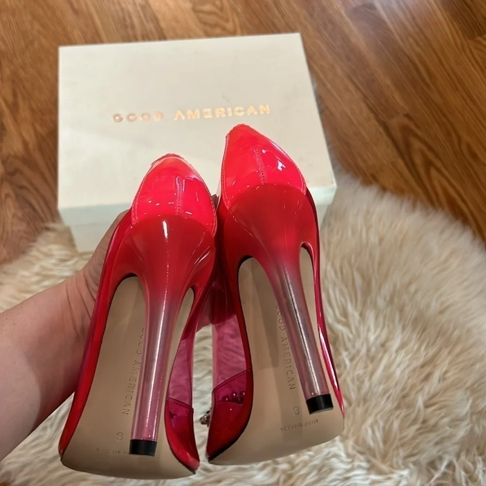 Good American Cinderella crystal pump hot pink stiletto heels size 8 new in box